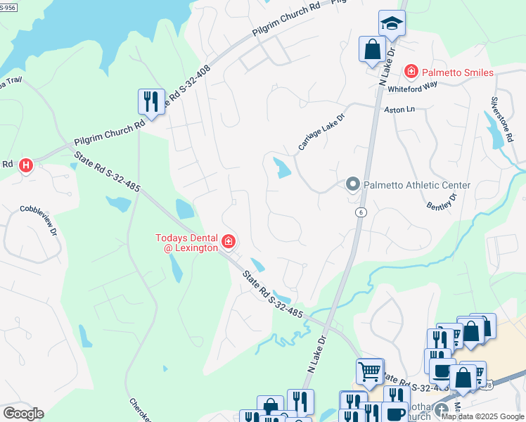 map of restaurants, bars, coffee shops, grocery stores, and more near 663 Carriage Lake Drive in Lexington