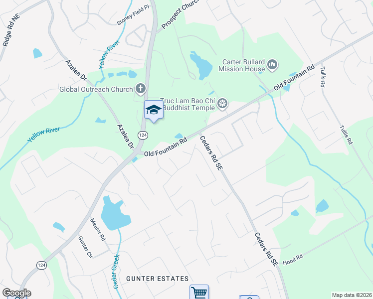 map of restaurants, bars, coffee shops, grocery stores, and more near 1360 Grace Hadaway Lane Northeast in Lawrenceville