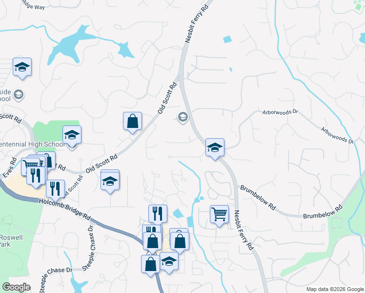 map of restaurants, bars, coffee shops, grocery stores, and more near 120 Arden Place in Alpharetta