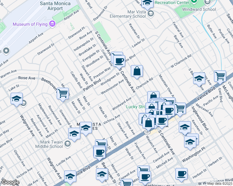 map of restaurants, bars, coffee shops, grocery stores, and more near 3580 Wasatch Avenue in Los Angeles