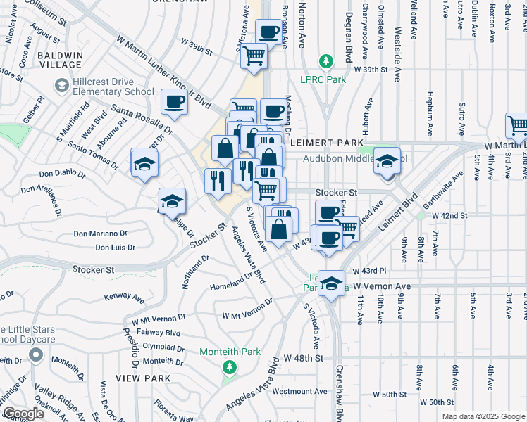 map of restaurants, bars, coffee shops, grocery stores, and more near in Los Angeles