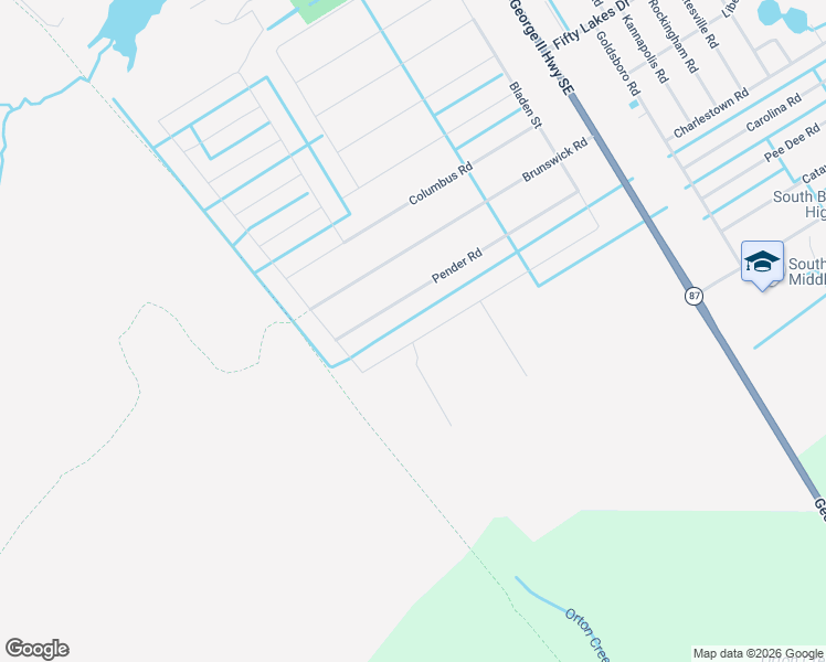 map of restaurants, bars, coffee shops, grocery stores, and more near New Hanover Road in Boiling Spring Lakes