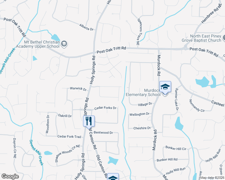 map of restaurants, bars, coffee shops, grocery stores, and more near 2770 Holly Ridge Circle in Marietta