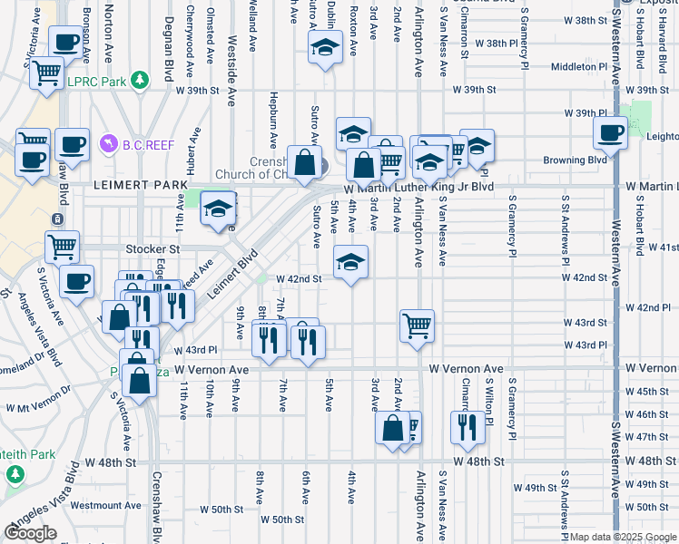 map of restaurants, bars, coffee shops, grocery stores, and more near 4187 4th Avenue in Los Angeles