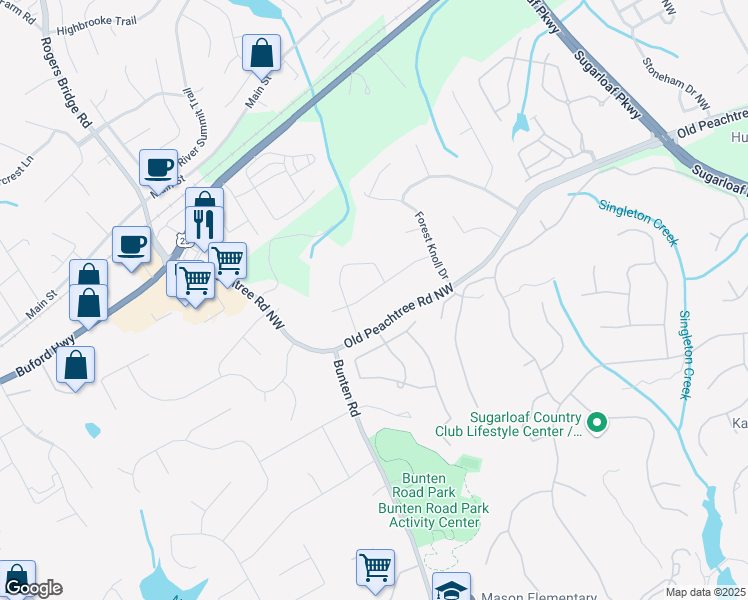 map of restaurants, bars, coffee shops, grocery stores, and more near 2532 Augustus Drive in Duluth