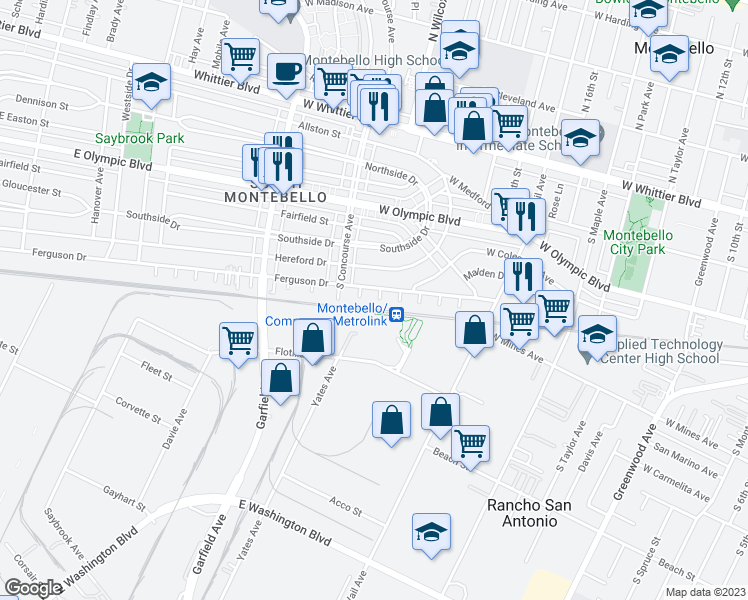 map of restaurants, bars, coffee shops, grocery stores, and more near 509 Work Street in Montebello