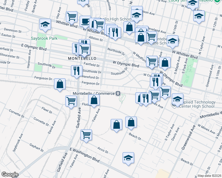 map of restaurants, bars, coffee shops, grocery stores, and more near 509 Work Street in Montebello