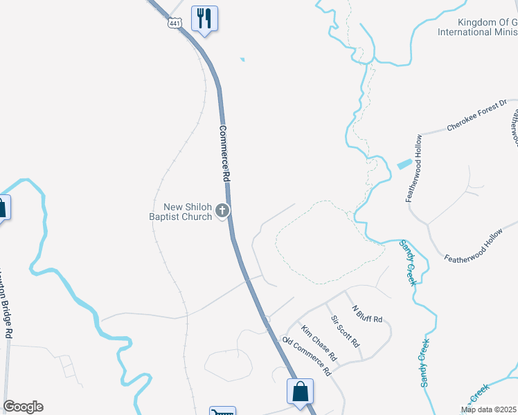 map of restaurants, bars, coffee shops, grocery stores, and more near 2210 Commerce Road in Athens