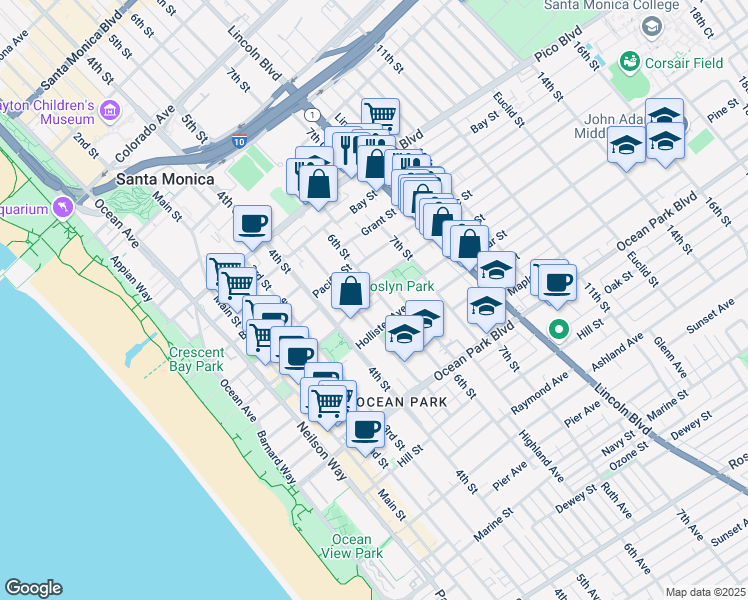 map of restaurants, bars, coffee shops, grocery stores, and more near 2319 6th Street in Santa Monica