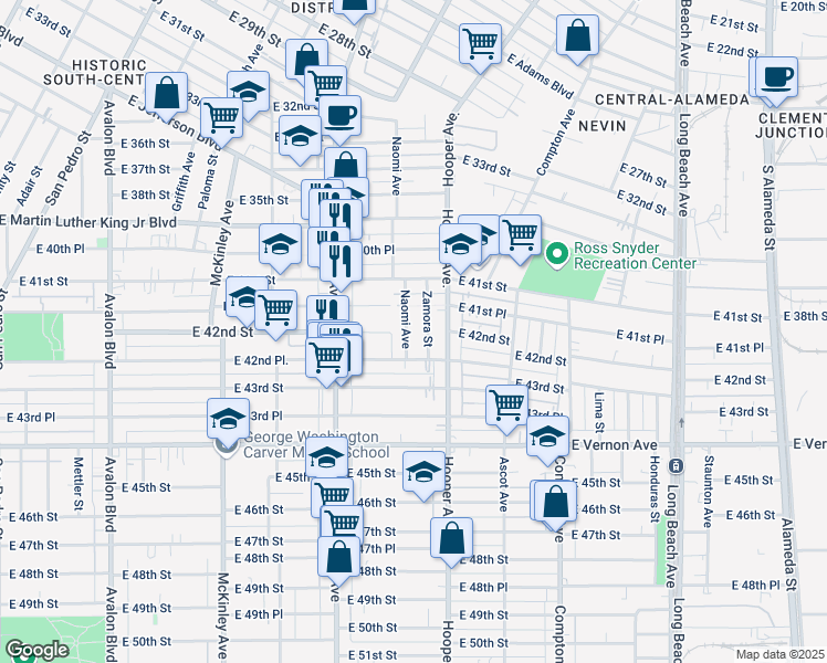 map of restaurants, bars, coffee shops, grocery stores, and more near 4163 Naomi Avenue in Los Angeles