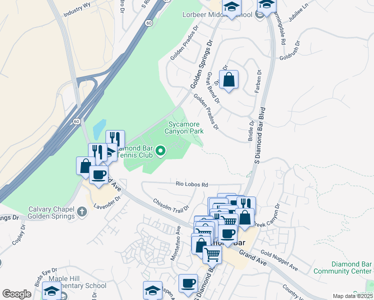 map of restaurants, bars, coffee shops, grocery stores, and more near 22871 Hilton Head Drive in Diamond Bar