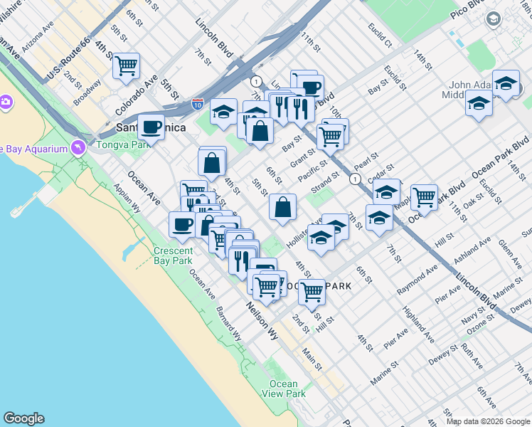 map of restaurants, bars, coffee shops, grocery stores, and more near 2211 4th Street in Santa Monica