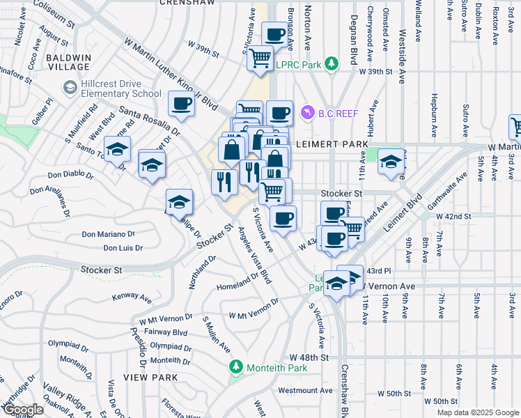 map of restaurants, bars, coffee shops, grocery stores, and more near 4114 South Victoria Avenue in Ventura