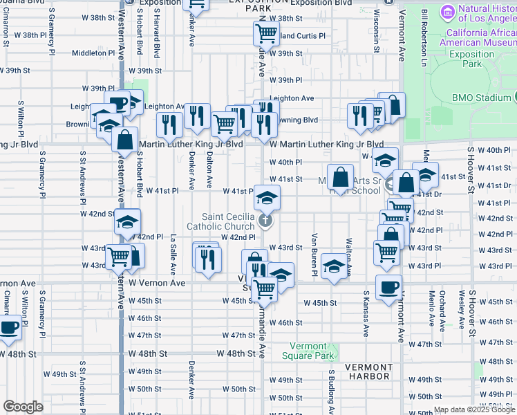 map of restaurants, bars, coffee shops, grocery stores, and more near 4177 Normandie Avenue in Los Angeles