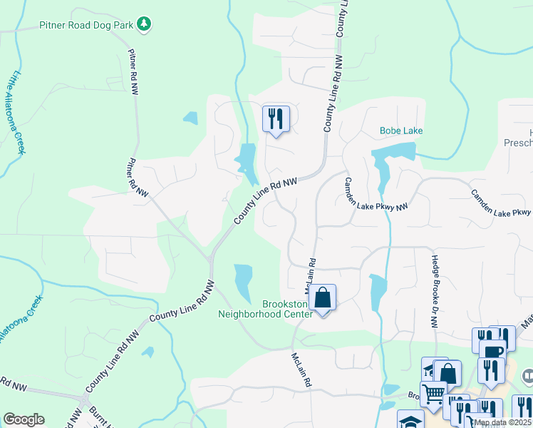 map of restaurants, bars, coffee shops, grocery stores, and more near 2130 Hollowbrooke Way Northwest in Acworth