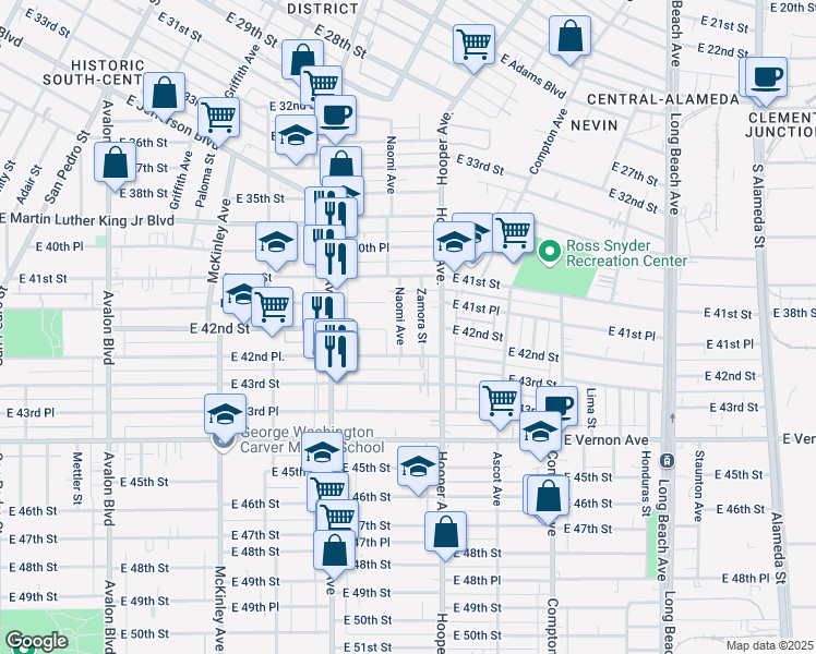 map of restaurants, bars, coffee shops, grocery stores, and more near 4163 Naomi Avenue in Los Angeles