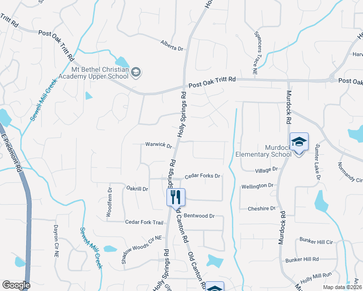 map of restaurants, bars, coffee shops, grocery stores, and more near 2703 Holly Ridge Circle in Marietta