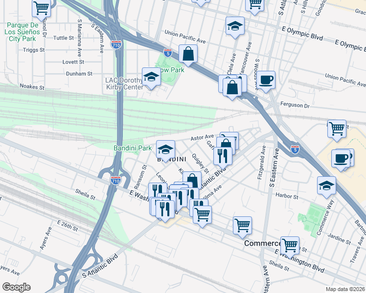 map of restaurants, bars, coffee shops, grocery stores, and more near in Commerce