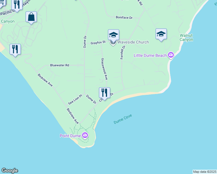 map of restaurants, bars, coffee shops, grocery stores, and more near 7160 Grasswood Avenue in Malibu