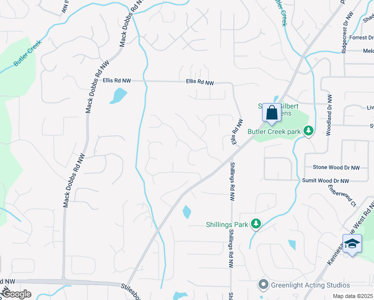 map of restaurants, bars, coffee shops, grocery stores, and more near 2201 Kildare Way Northwest in Kennesaw