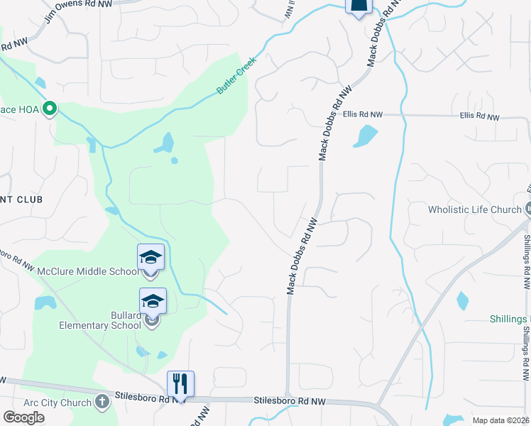 map of restaurants, bars, coffee shops, grocery stores, and more near 3338 Hackmatack Drive Northwest in Kennesaw