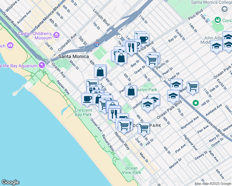 map of restaurants, bars, coffee shops, grocery stores, and more near 2110 4th Street in Santa Monica