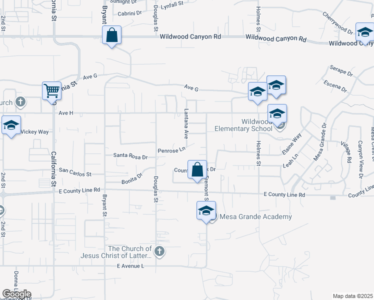 map of restaurants, bars, coffee shops, grocery stores, and more near 35645 Penrose Lane in Yucaipa