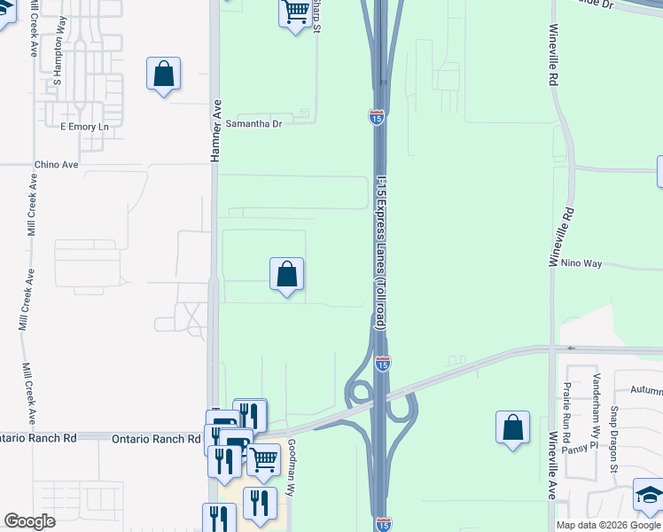 map of restaurants, bars, coffee shops, grocery stores, and more near 12455 Harvest Drive in Eastvale