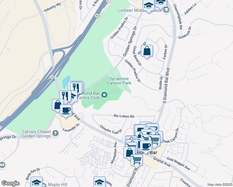 map of restaurants, bars, coffee shops, grocery stores, and more near 22861 Hilton Head Drive in Diamond Bar