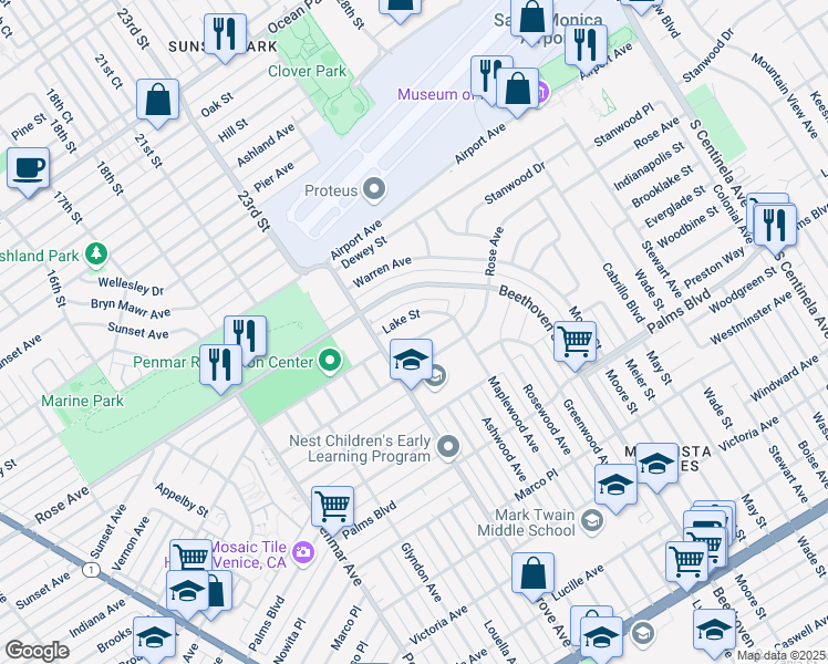 map of restaurants, bars, coffee shops, grocery stores, and more near 13117 Psomas Way in Los Angeles