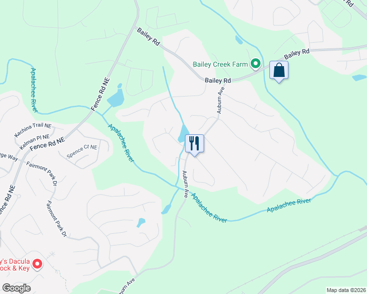 map of restaurants, bars, coffee shops, grocery stores, and more near 3120 Auburn Avenue in Dacula
