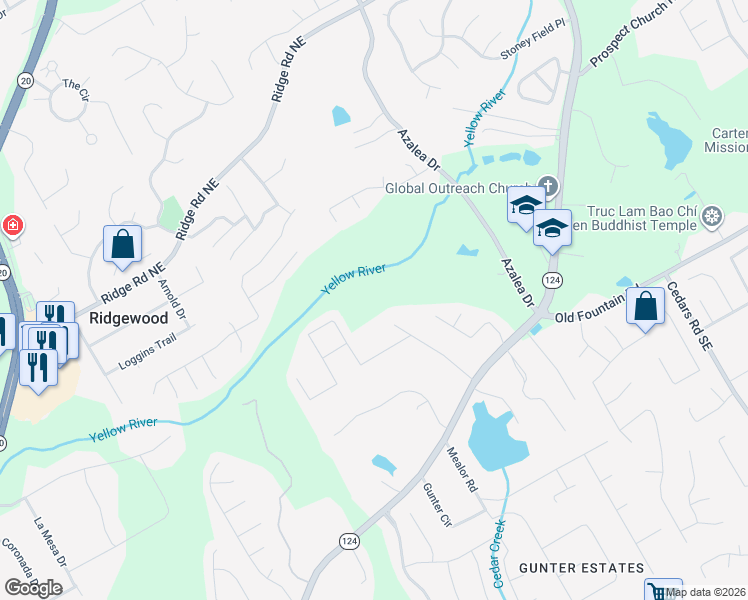 map of restaurants, bars, coffee shops, grocery stores, and more near 1313 Gatewood Drive in Lawrenceville