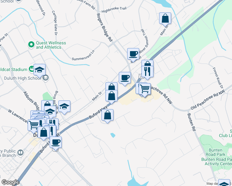map of restaurants, bars, coffee shops, grocery stores, and more near 2775 Buford Highway in Duluth