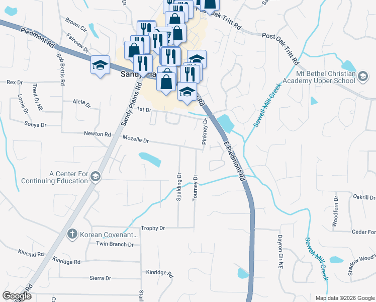map of restaurants, bars, coffee shops, grocery stores, and more near 2046 Mozelle Drive in Marietta