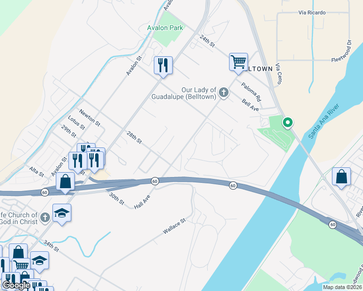 map of restaurants, bars, coffee shops, grocery stores, and more near 2725 Hall Avenue in Jurupa Valley