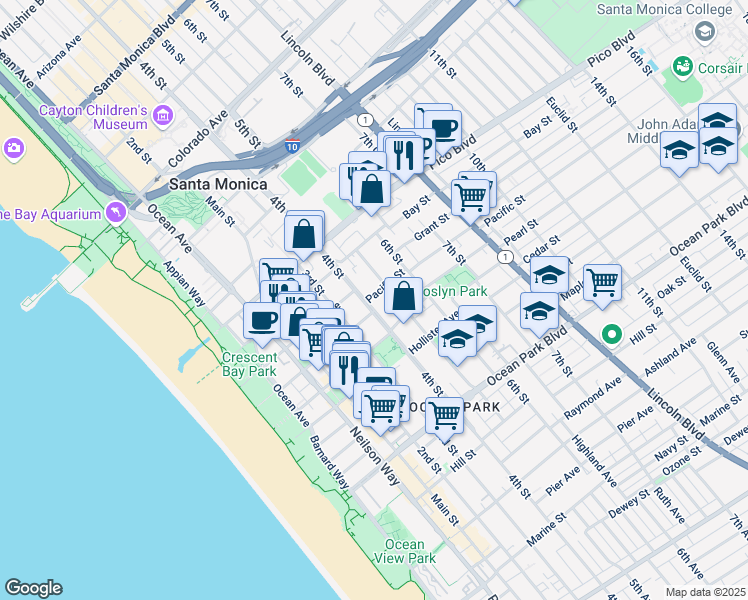 map of restaurants, bars, coffee shops, grocery stores, and more near 409 Pacific Street in Santa Monica