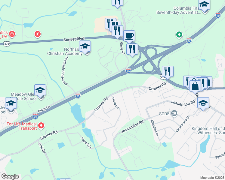 map of restaurants, bars, coffee shops, grocery stores, and more near 242 Cromer Road in Lexington