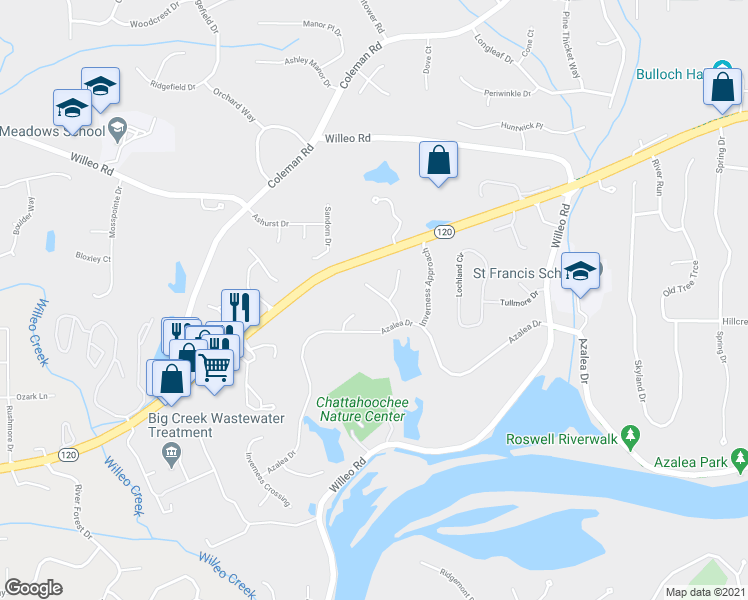 map of restaurants, bars, coffee shops, grocery stores, and more near 335 Highlands Trce in Roswell