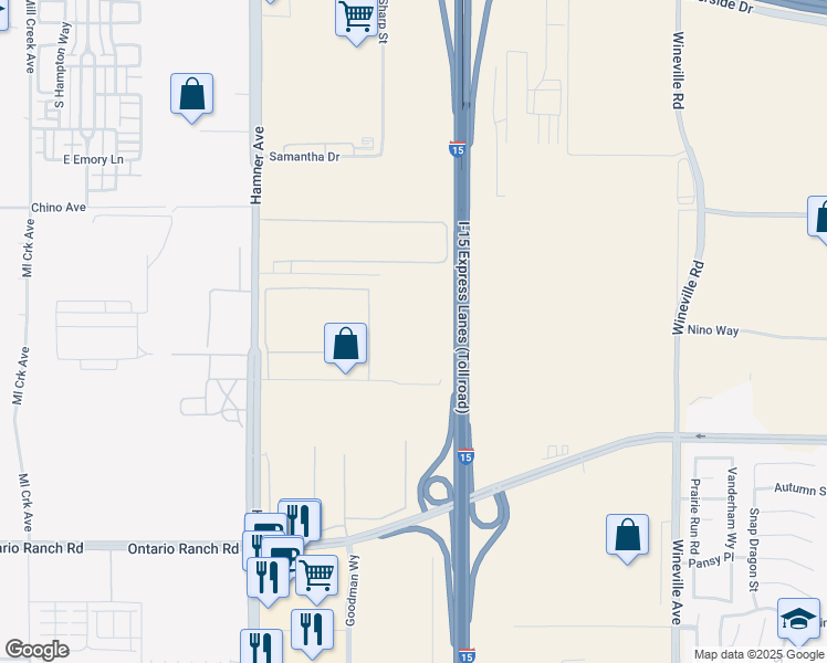 map of restaurants, bars, coffee shops, grocery stores, and more near 12455 Harvest Drive in Eastvale