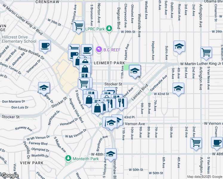 map of restaurants, bars, coffee shops, grocery stores, and more near 4218 Degnan Boulevard in Los Angeles