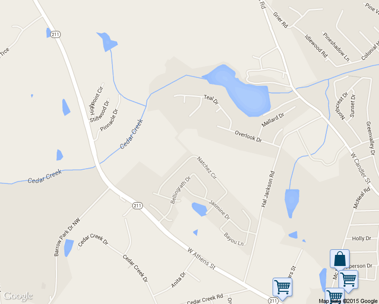 map of restaurants, bars, coffee shops, grocery stores, and more near 264 Natchez Circle in Winder
