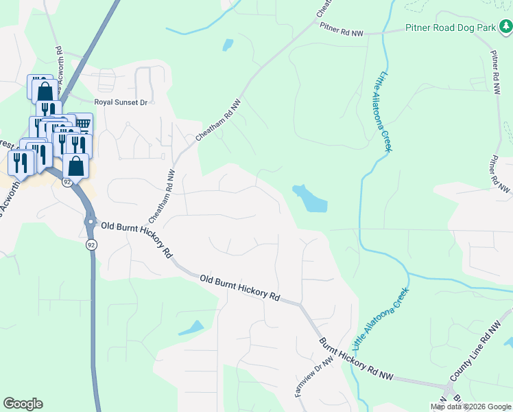 map of restaurants, bars, coffee shops, grocery stores, and more near 4 Wesley Dr in Acworth