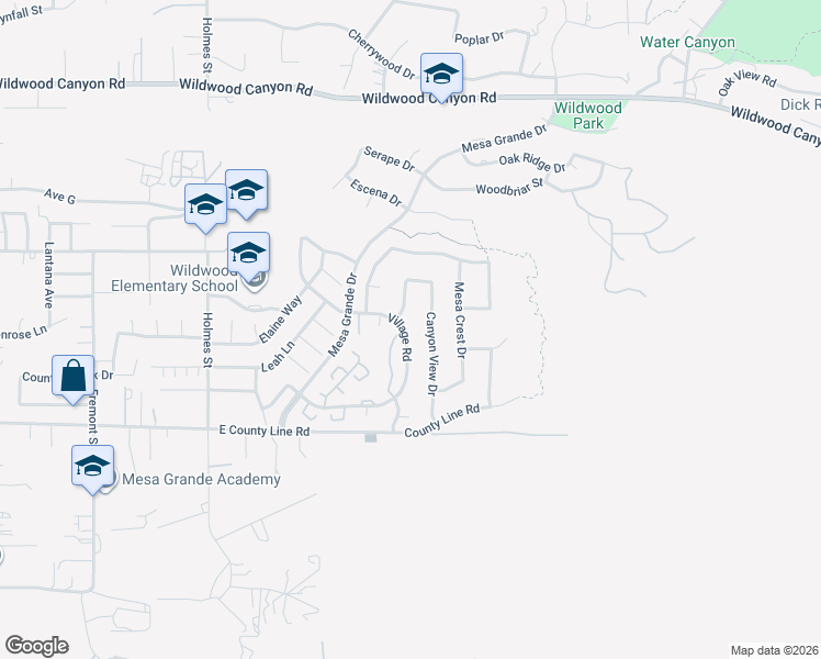 map of restaurants, bars, coffee shops, grocery stores, and more near 36232 Village Road in Yucaipa