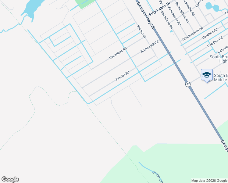 map of restaurants, bars, coffee shops, grocery stores, and more near New Hanover Road in Boiling Spring Lakes