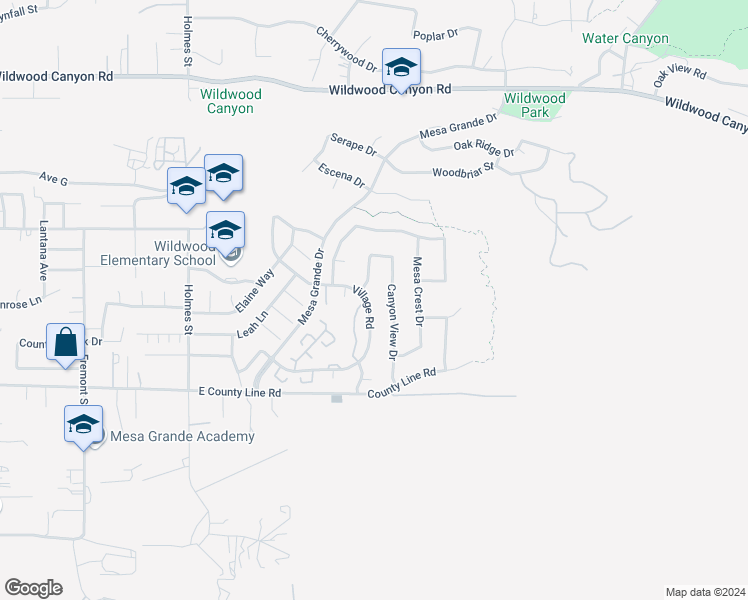 map of restaurants, bars, coffee shops, grocery stores, and more near 36232 Village Road in Yucaipa