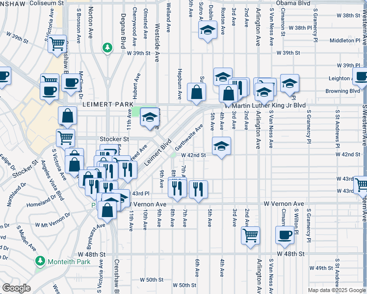 map of restaurants, bars, coffee shops, grocery stores, and more near 4158 Garthwaite Avenue in Los Angeles
