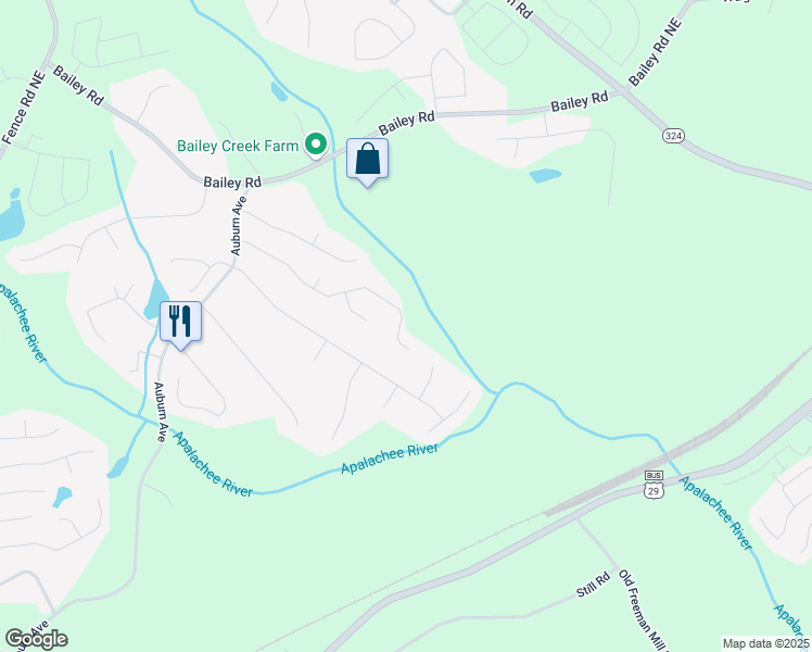 map of restaurants, bars, coffee shops, grocery stores, and more near 3510 Meadow Grass Drive in Dacula
