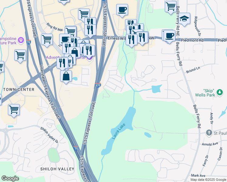 map of restaurants, bars, coffee shops, grocery stores, and more near 25 Jekyll Drive in Marietta