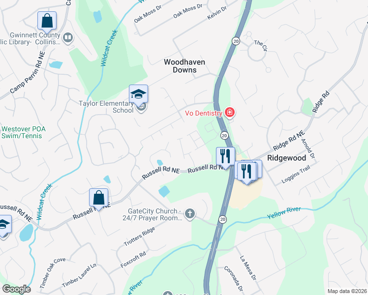 map of restaurants, bars, coffee shops, grocery stores, and more near 525 Montrachet Court in Lawrenceville
