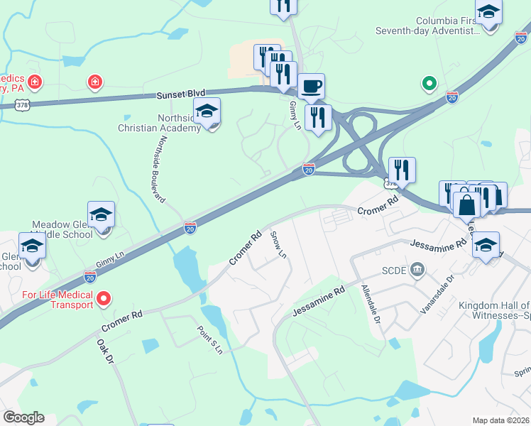 map of restaurants, bars, coffee shops, grocery stores, and more near 242 Cromer Road in Lexington